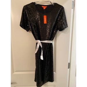 Joe Fresh Black sequin shift dress, NWT Medium 34.5” shoulder to hem. 100% P…